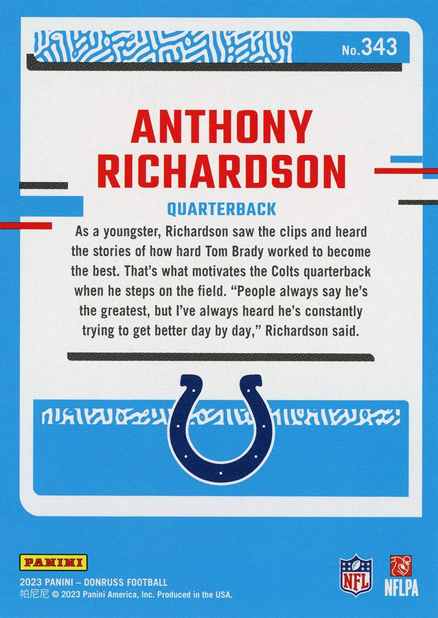 2023 Panini Donruss Rated Rookie Anthony Richardson RC #343 Indianapolis Colts