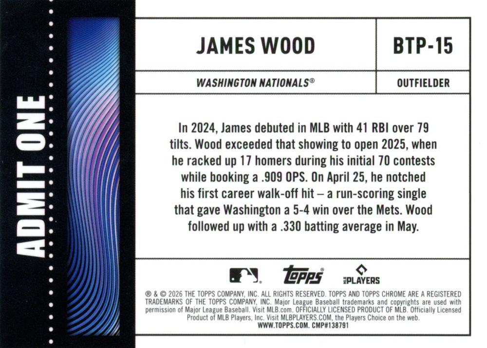 2026 Topps Chrome Big Ticket Players James Wood #BTP-15 Washington Nationals