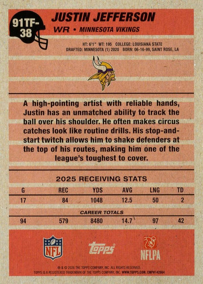 2026 Topps Flagship 1991 35th Justin Jefferson #91TF-38 Minnesota Vikings