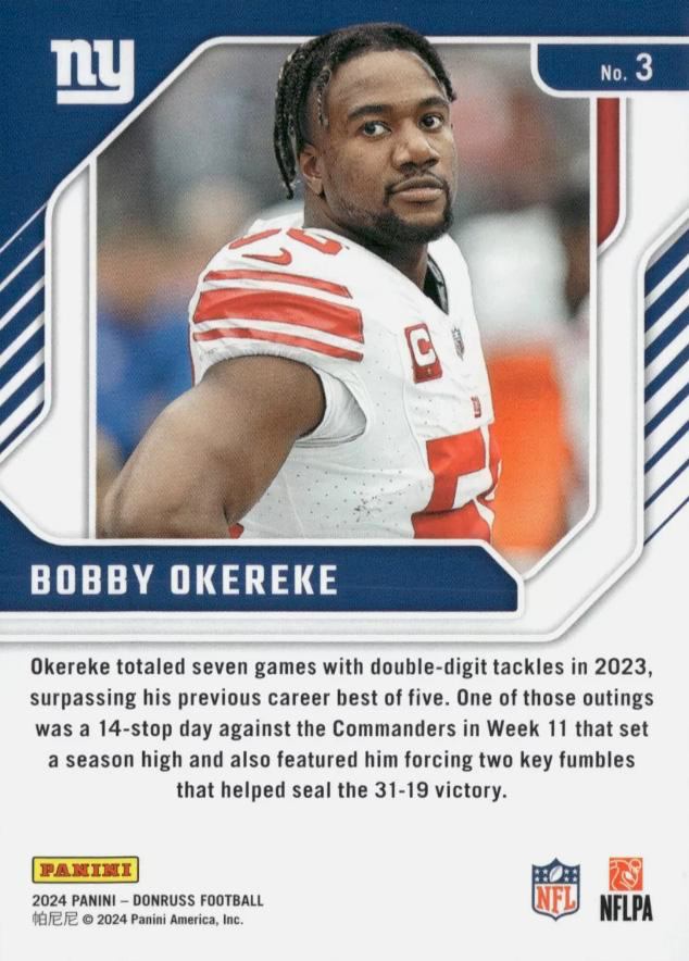 2024 Panini Donruss Elite Series Bobby Okereke #3 New York Giants