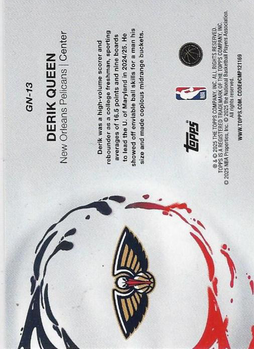 2025 Topps NBA Generation Now Derik Queen GN-13 New Orleans Pelicans