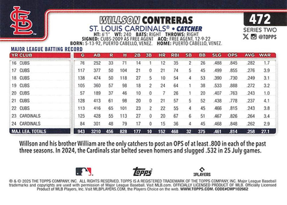 2025 Topps Series 2 Willson Contreras #472 St. Louis Cardinals