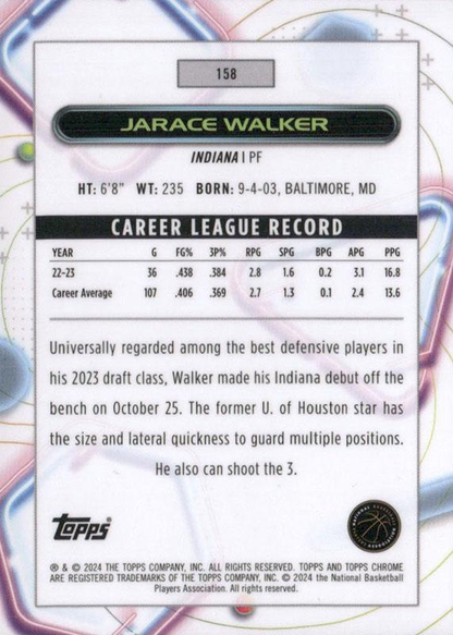 2023 Topps Chrome Cosmic Jarace Walker RC #158 Indiana Pacers