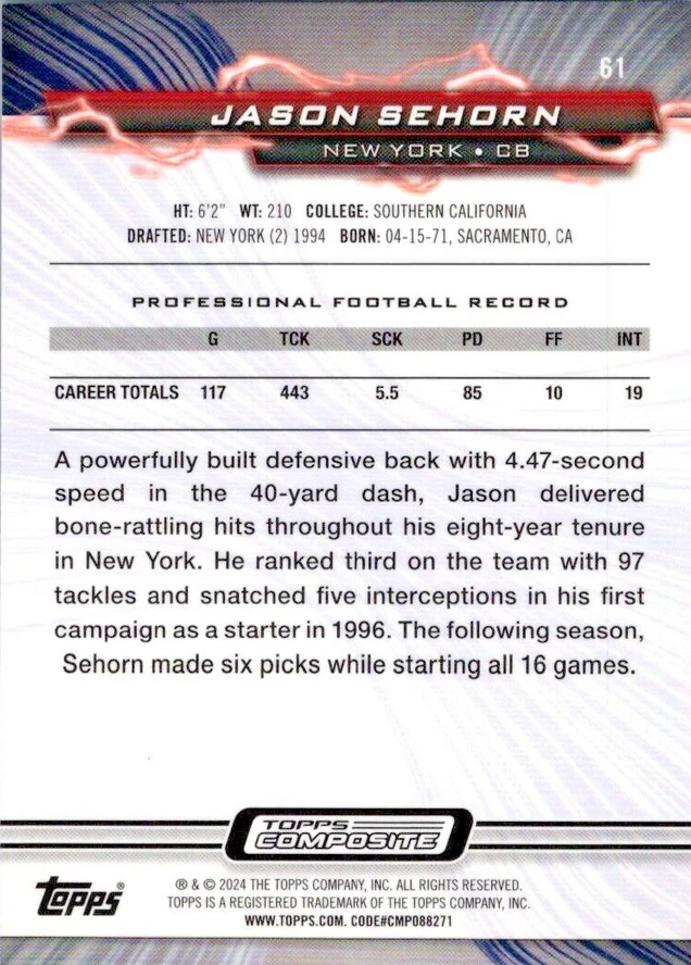 2023 Topps Composite Football Jason Sehorn Resurgence #61 New York Giants