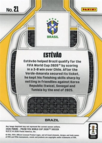 2026 Panini Prizm FIFA World Cup New Era Estevao #21 Brésil