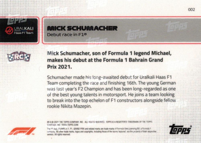 2021 Topps Now Formula 1 Mick Schumacher #002 Haas F1 Team
