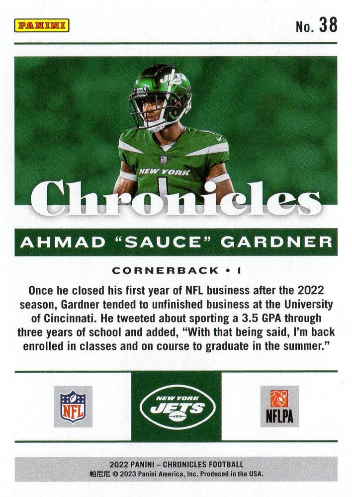 2022 Panini Chronicles Ahmad 'Sauce' Gardner RC #38 New York Jets