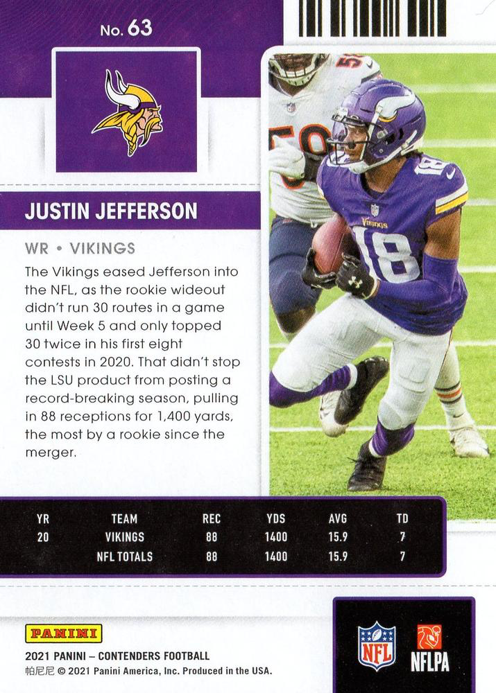 2021 Panini Contenders Justin Jefferson Minnesota Vikings #63