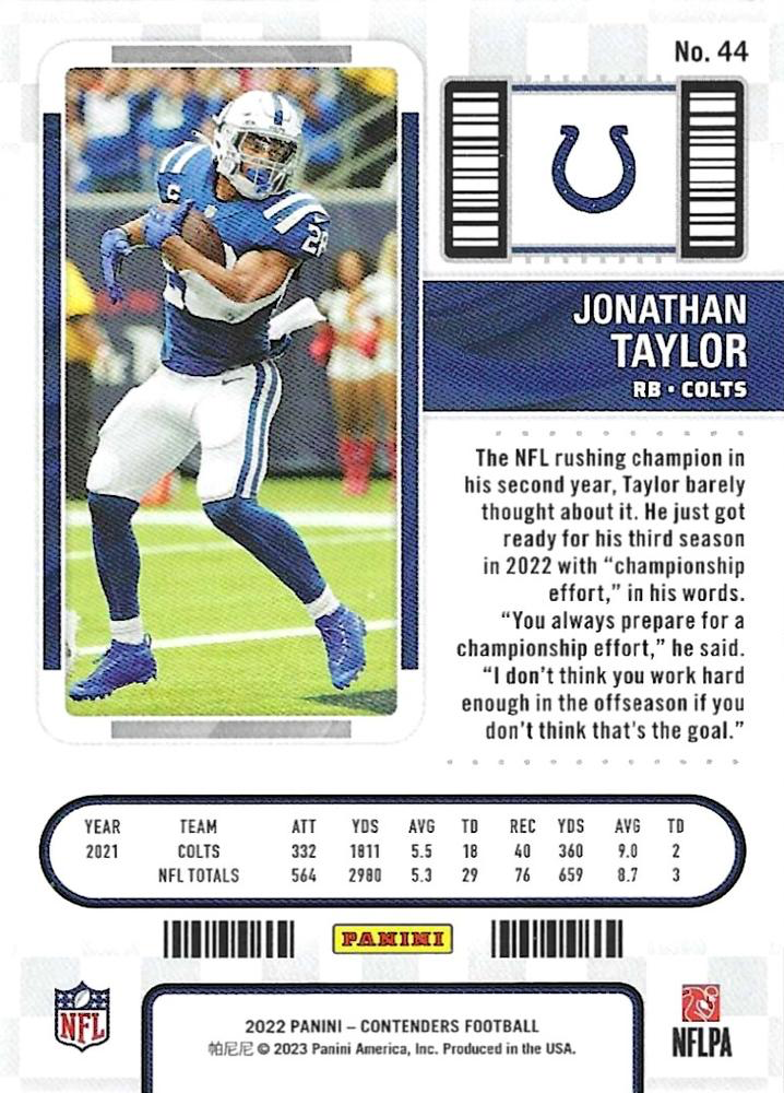 2022 Panini Contenders Jonathan Taylor Indianapolis Colts #44