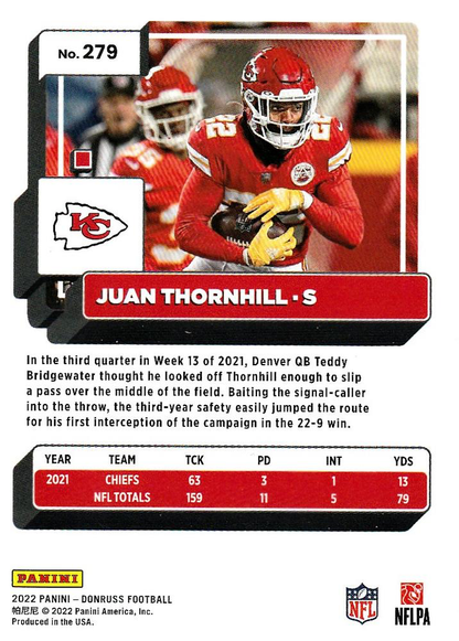 2022 Panini Donruss Juan Thornhill #279 Kansas City Chiefs
