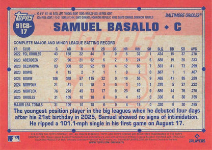 2026 Topps Chrome 1991 35th RC Samuel Basallo #91CB-17 Baltimore Orioles