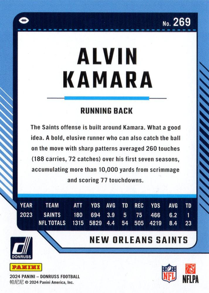 2024 Panini Donruss Alvin Kamara #269 New Orleans Saints