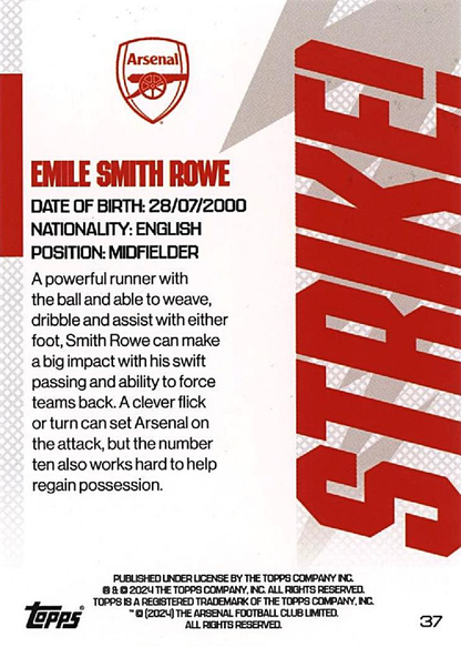 2023 Topps Arsenal Team Set Emile Smith Rowe Strike! #37 Arsenal FC