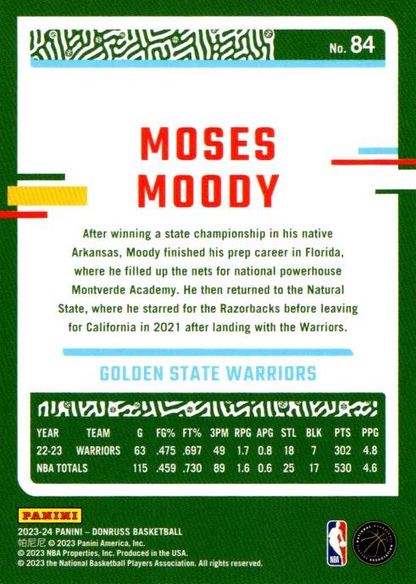 2023 Panini Donruss Moses Moody #84 Golden State Warriors