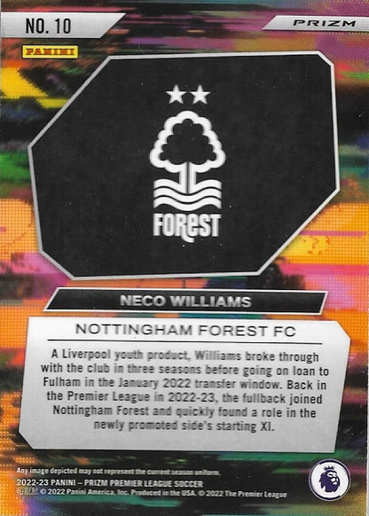 2022 Panini Prizm Premier League Neco Williams Instant Impact #10 Nottingham Forest