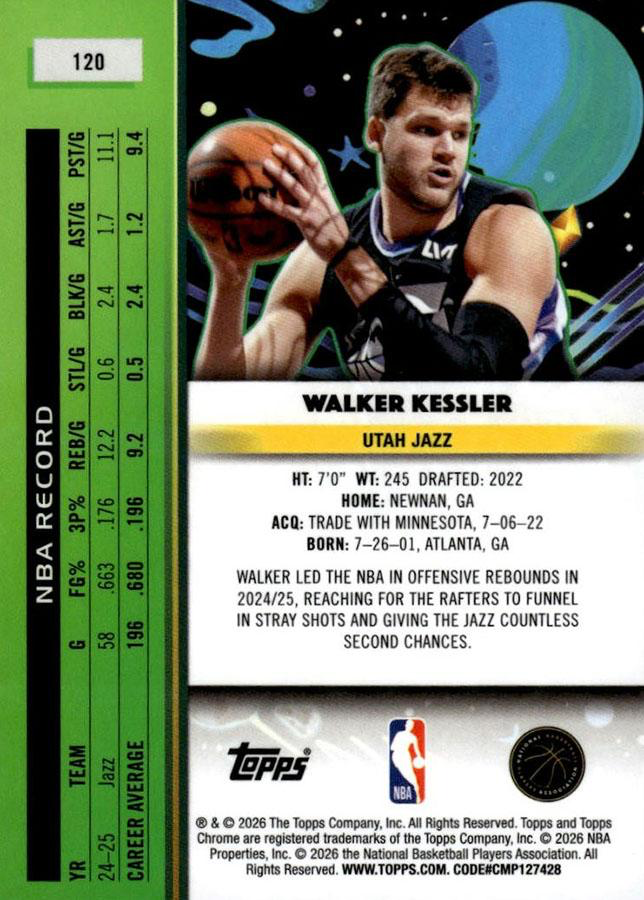 2025 Topps Chrome Cosmic Walker Kessler #120 Utah Jazz