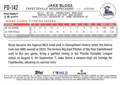 2024 Topps Pro Debut Jake Bloss #PD-142 Fayetteville Woodpeckers