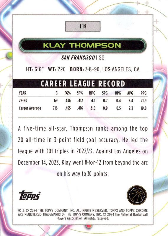 2023 Topps Chrome Cosmic Klay Thompson #119 Golden State Warriors