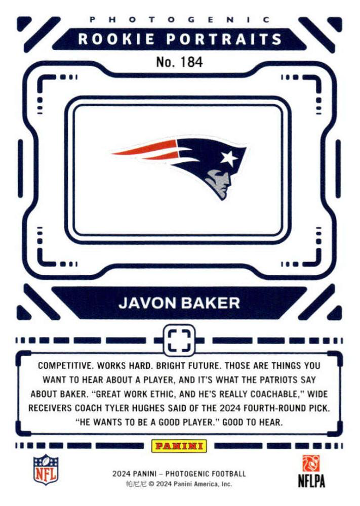 2024 Panini Photogenic Portrait RC Javon Baker #184 New England Patriots