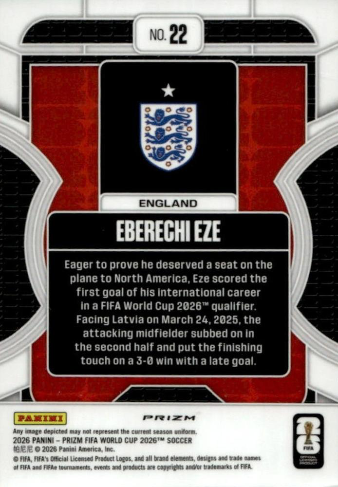2026 Panini Prizm FIFA World Cup Phenomenon Silver Eberechi Eze #22 Angleterre