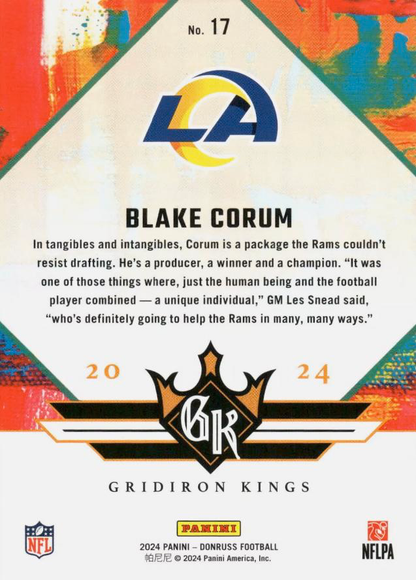 2024 Panini Donruss Rookie Gridiron Kings Blake Corum RC #17 Los Angeles Rams