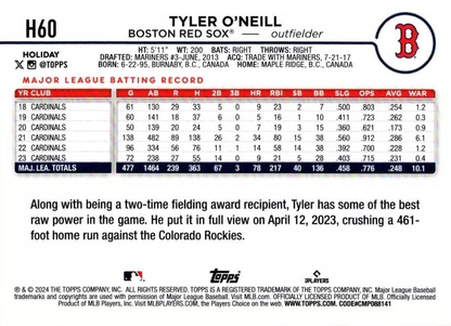 2024 Topps Holiday Blue Metallic Glitter Tyler O'Neill Boston Red Sox #H60