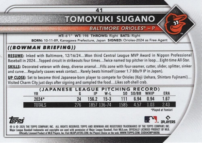 2025 Topps Bowman Tomoyuki Sugano RC Baltimore Orioles #41