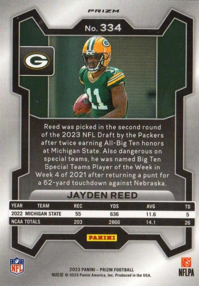 2023 Panini Prizm Lazer Orange Jayden Reed RC Green Bay Packers #334
