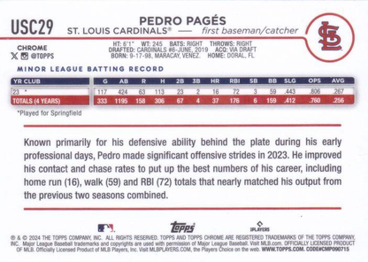 2024 Topps Chrome Update X-Fractor Parallel Pedro Pages RC St. Louis Cardinals #USC29