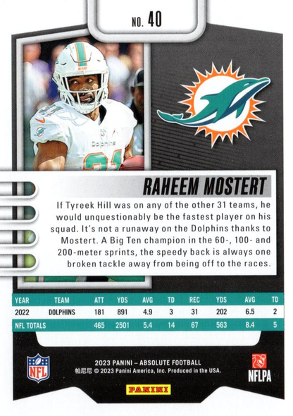 2023 Panini Absolute Raheem Mostert #40 Miami Dolphins