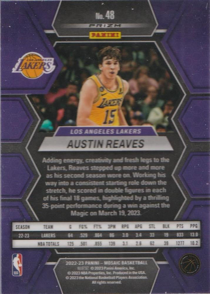 2022 Panini Mosaic Green Prizm Austin Reaves #48 Los Angeles Lakers