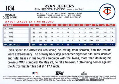 2024 Topps Holiday Silver Glitter Ryan Jeffers Minnesota Twins #H34