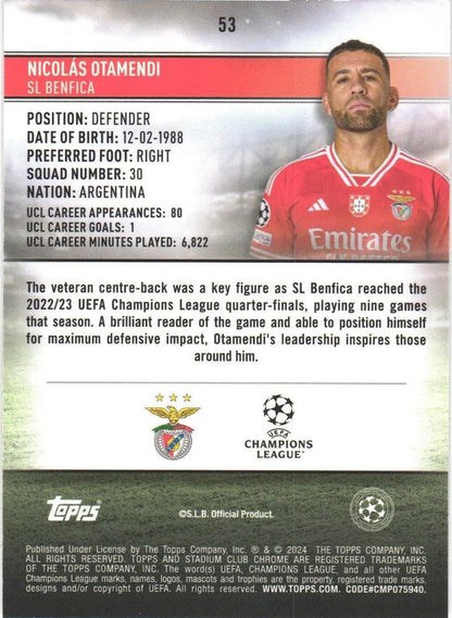 2023 Topps Stadium Club Chrome UCC Nicolás Otamendi #53 Benfica