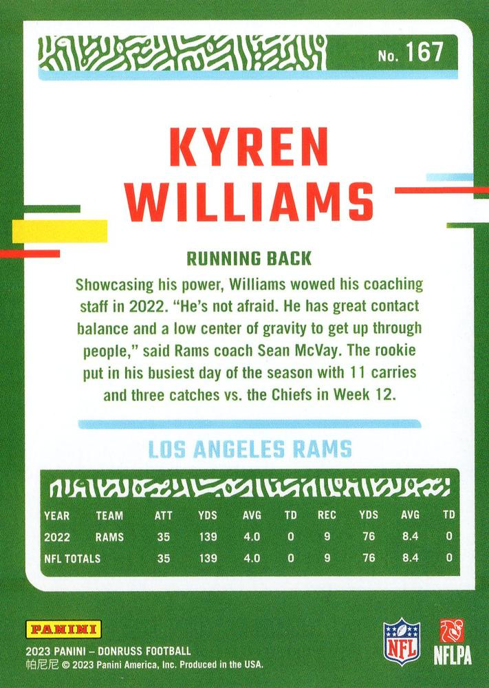 2023 Panini Donruss Kyren Williams #167 Los Angeles Rams