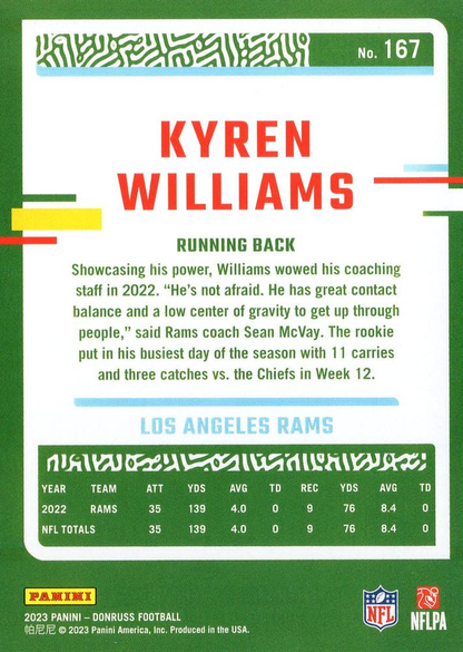 2023 Panini Donruss Kyren Williams #167 Los Angeles Rams