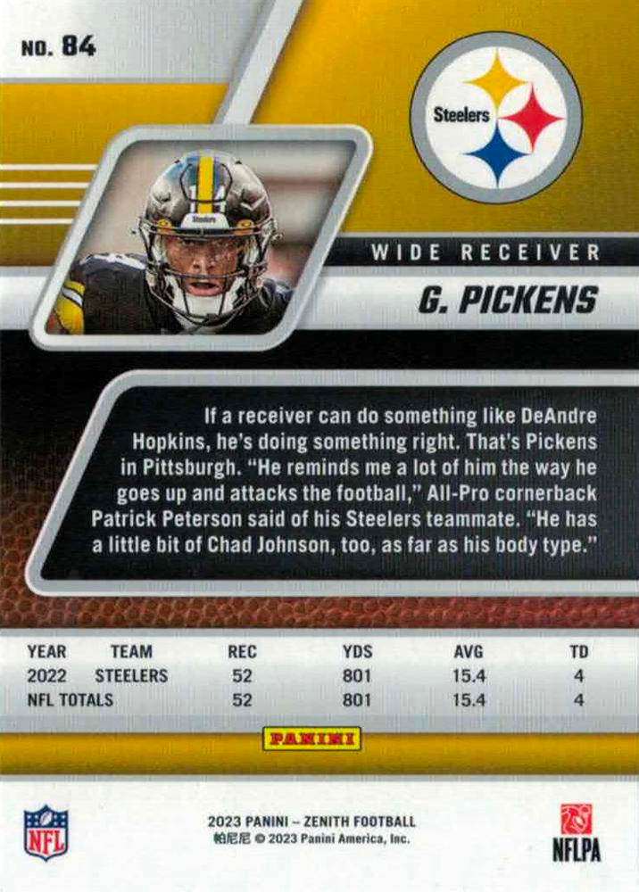 2023 Panini Zenith George Pickens #84 Pittsburgh Steelers