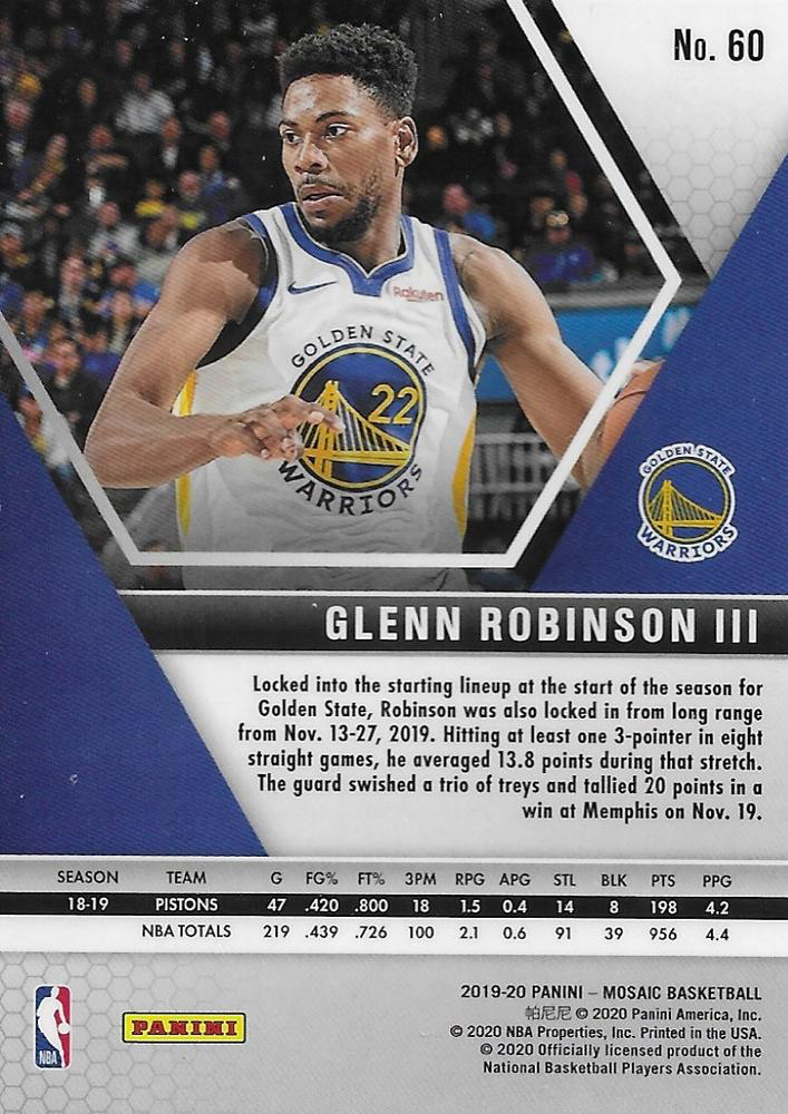 2019 Panini Mosaic Glenn Robinson III #60 Golden State Warriors