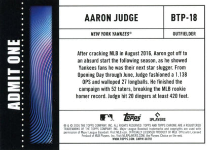 2026 Topps Chrome Big Ticket Players Aaron Judge #BTP-18 New York Yankees