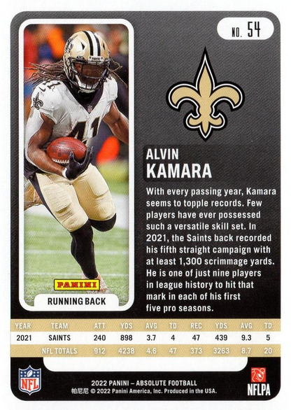 2022 Panini Absolute Alvin Kamara #54 New Orleans Saints