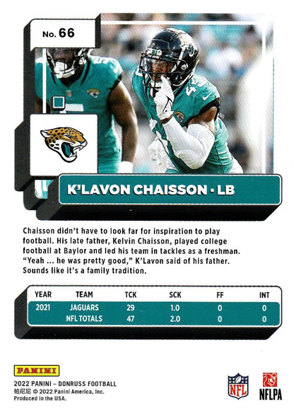 2022 Panini Donruss K'Lavon Chaisson #66 Jacksonville Jaguars