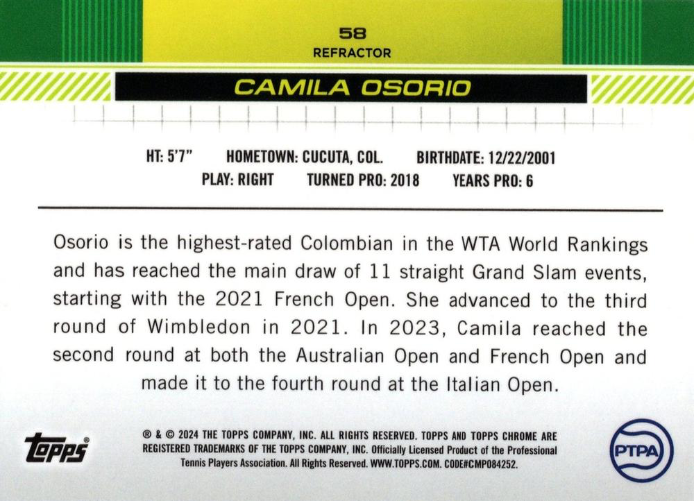2024 Topps Chrome Tennis Refractor Camila Osorio RC #58
