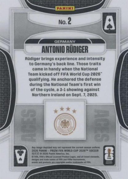2026 Panini Prizm World Cup Aces Antonio Rudiger #2 Allemagne