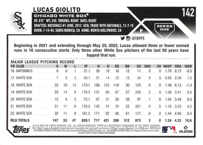 2023 Topps Series 1 Lucas Giolito Chicago White Sox #142
