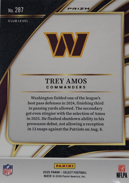 2025 Panini Select Trey Amos #287 Washington Commanders