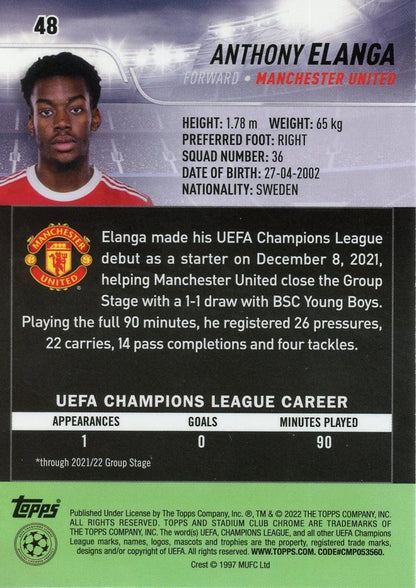 2021 Topps Stadium Club Chrome UCC RC Anthony Elanga #48 Manchester United