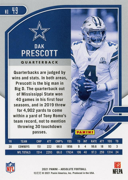 2021 Panini Absolute Retail Dak Prescott #49 Dallas Cowboys