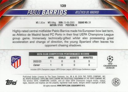 2023 Topps Chrome UEFA Club Competitions Pablo Barrios #139 Atletico Madrid