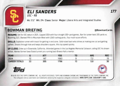 2025 Topps Bowman U Chrome Eli Sanders 1st #177 USC Trojans