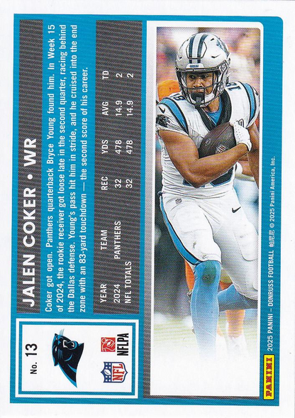 2025 Panini Donruss Jalen Coker #13 Carolina Panthers