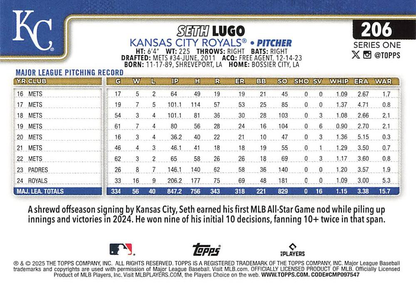 2025 Topps Series 1 Seth Lugo Kansas City Royals #206